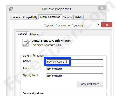 Screenshot of the Pay-by-Ads Ltd certificate